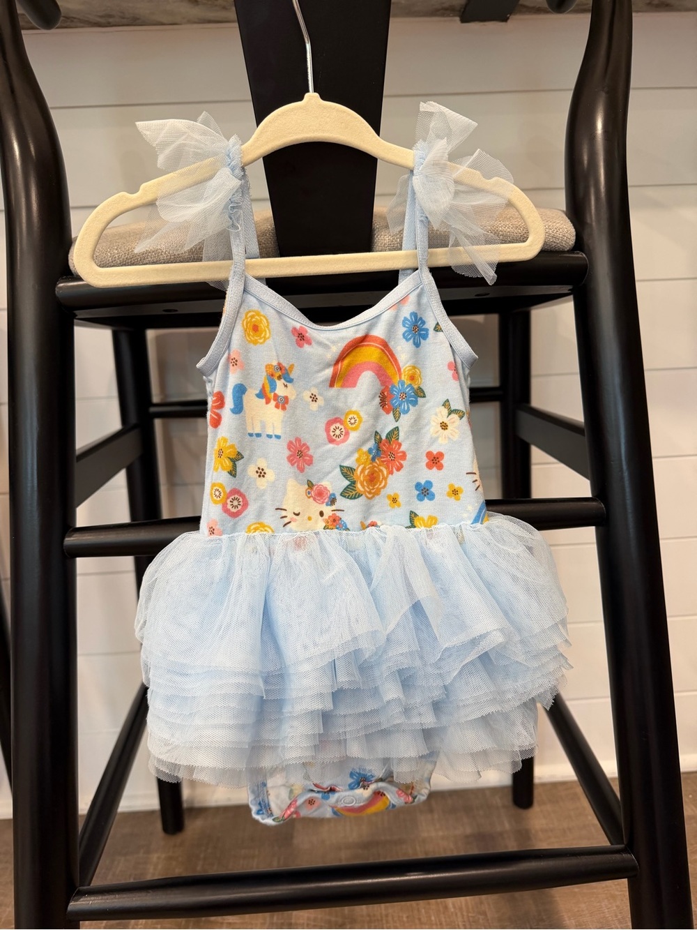 Baby Tutu Romper with Floral Bodice and Blue Tulle